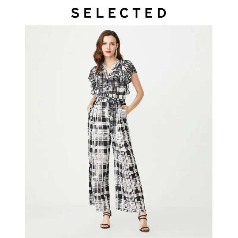 Женский клетчатый комбинезон с v-образным вырезом и пряжками S | 419344507 Женская