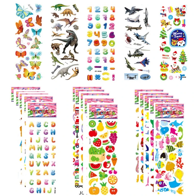 20 Pieces Preschool Learning Kindergarten Puzzle Paper Made Drawing Bubble Sticker Set for Kids Early Educational Toy