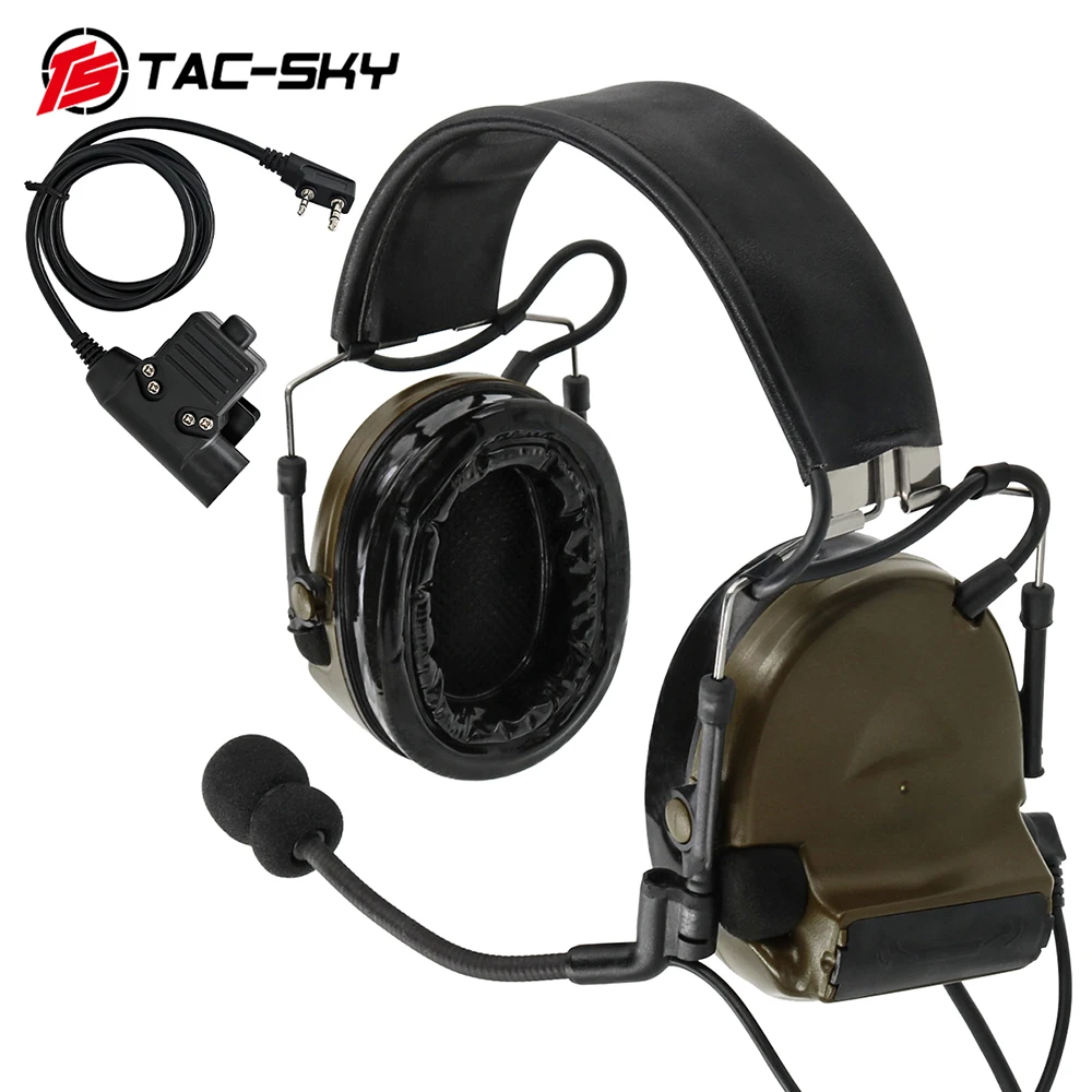 TAC-SKY COMTAC II Gel Ear Pads Hearing Protection Noise Reduction Pickup Military Airsoft Tactical Headset + U94 Kenwood  PTT
