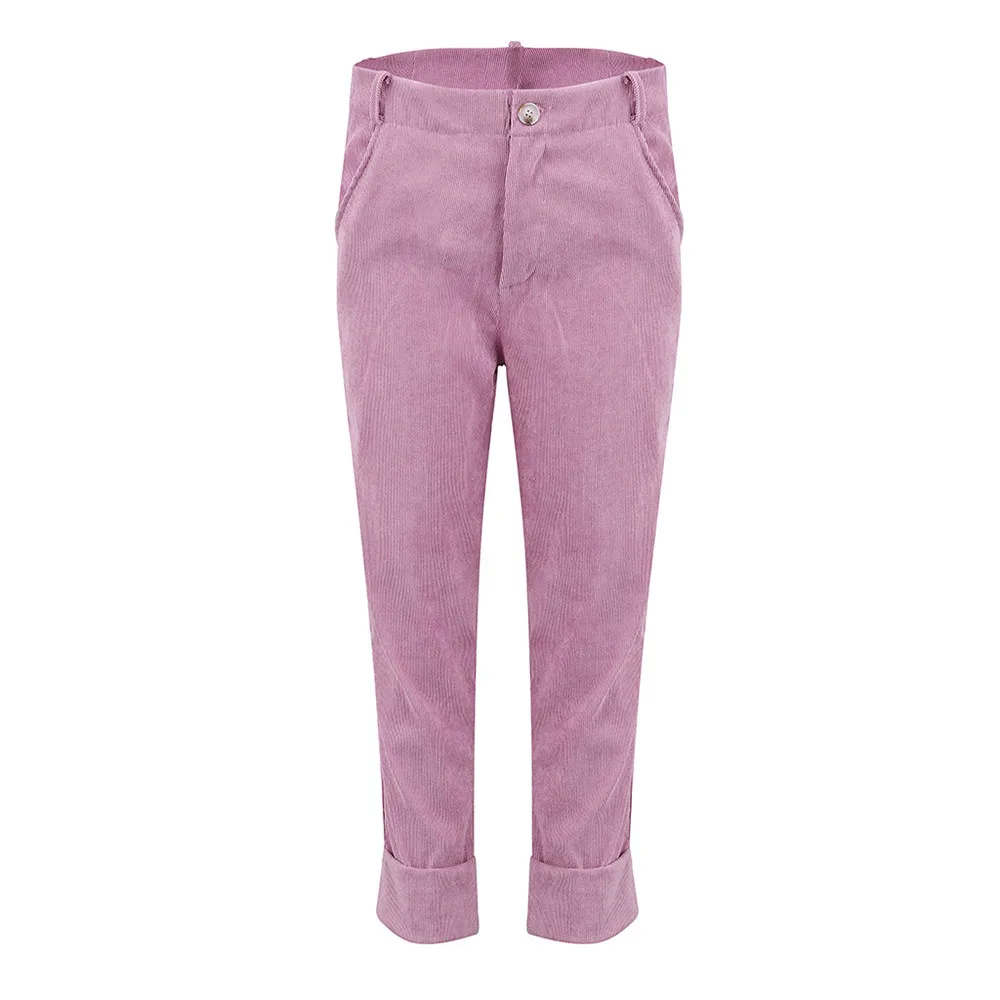 Женские вельветовые брюки с карманами повседневные однотонные со средней талией