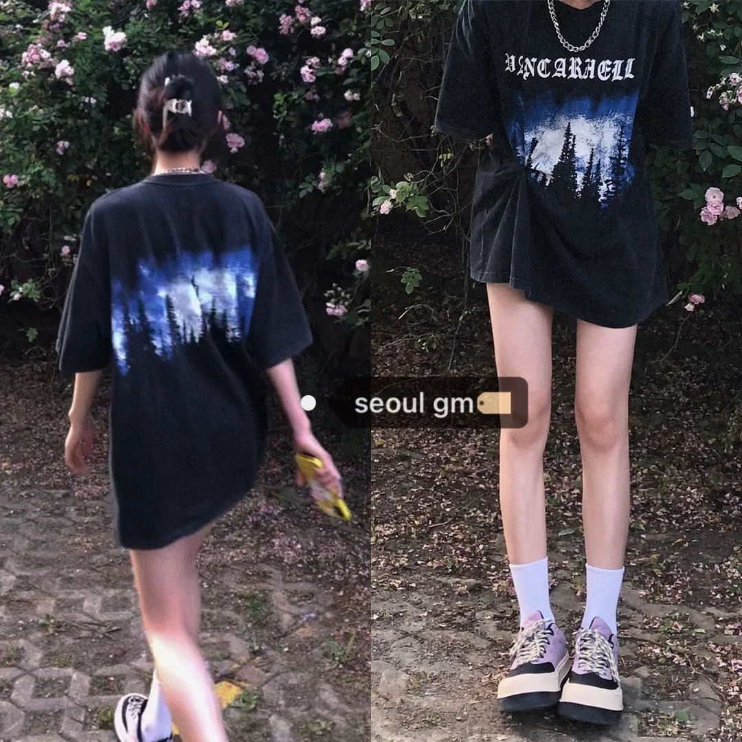 Крутая газовая футболка летняя свободная Универсальная в стиле бойфренда с