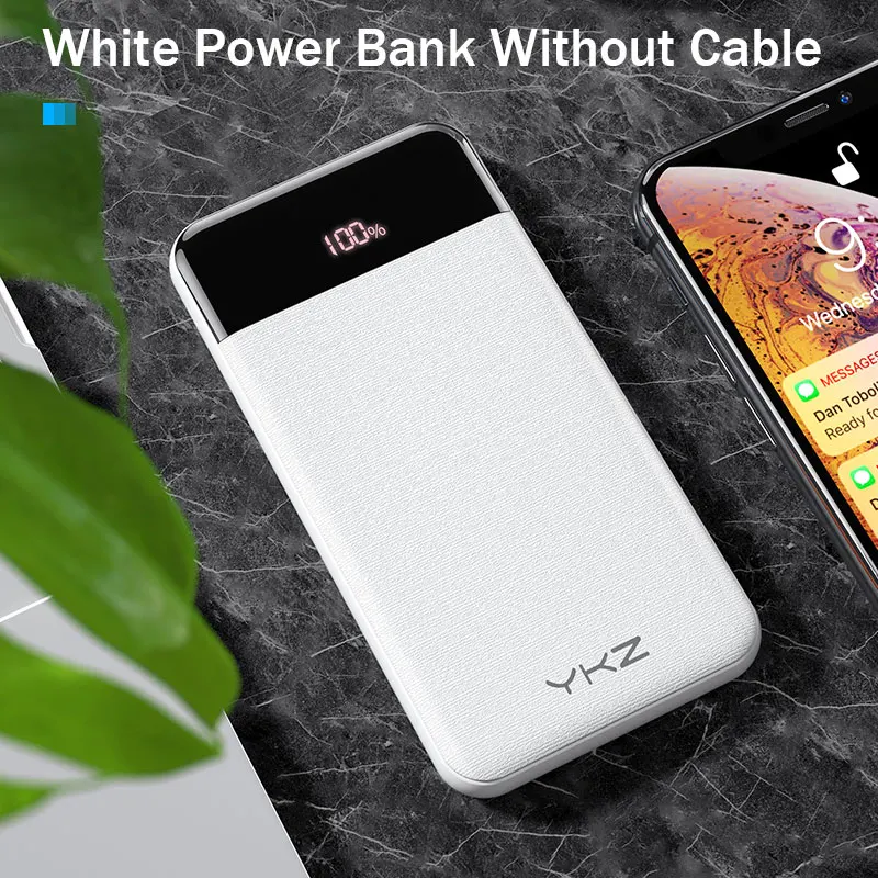 YKZ QC 3,0 внешний аккумулятор 10000 мАч светодиодный портативный аккумулятор PD Быстрая зарядка 12 В внешний аккумулятор для iPhone Xiaomi Mi с USB - Цвет: White without Cable