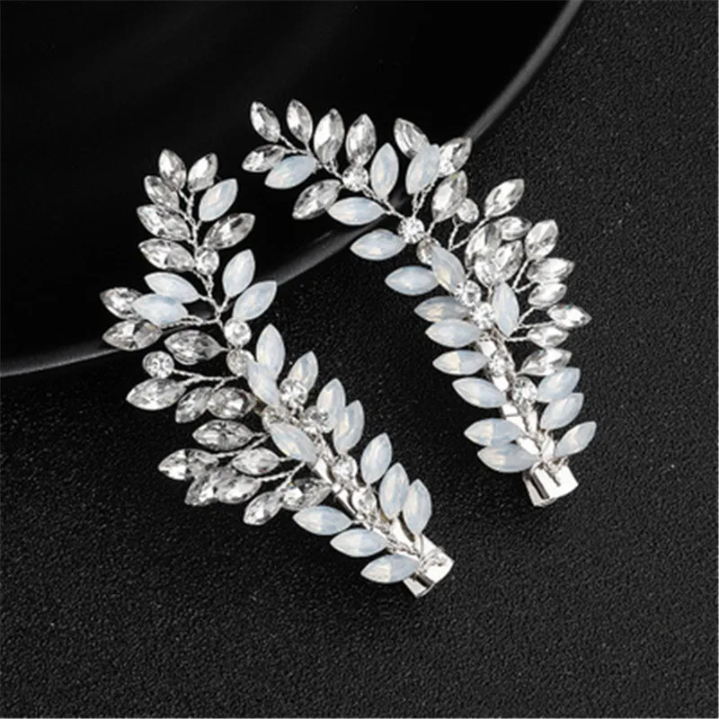 2Pcs Crystal Leaf Hairpin Women Jewelry Wedding Accessories Ziron Bridal Special Design Hair Clip Fashion Gift For Girls | Свадьбы и