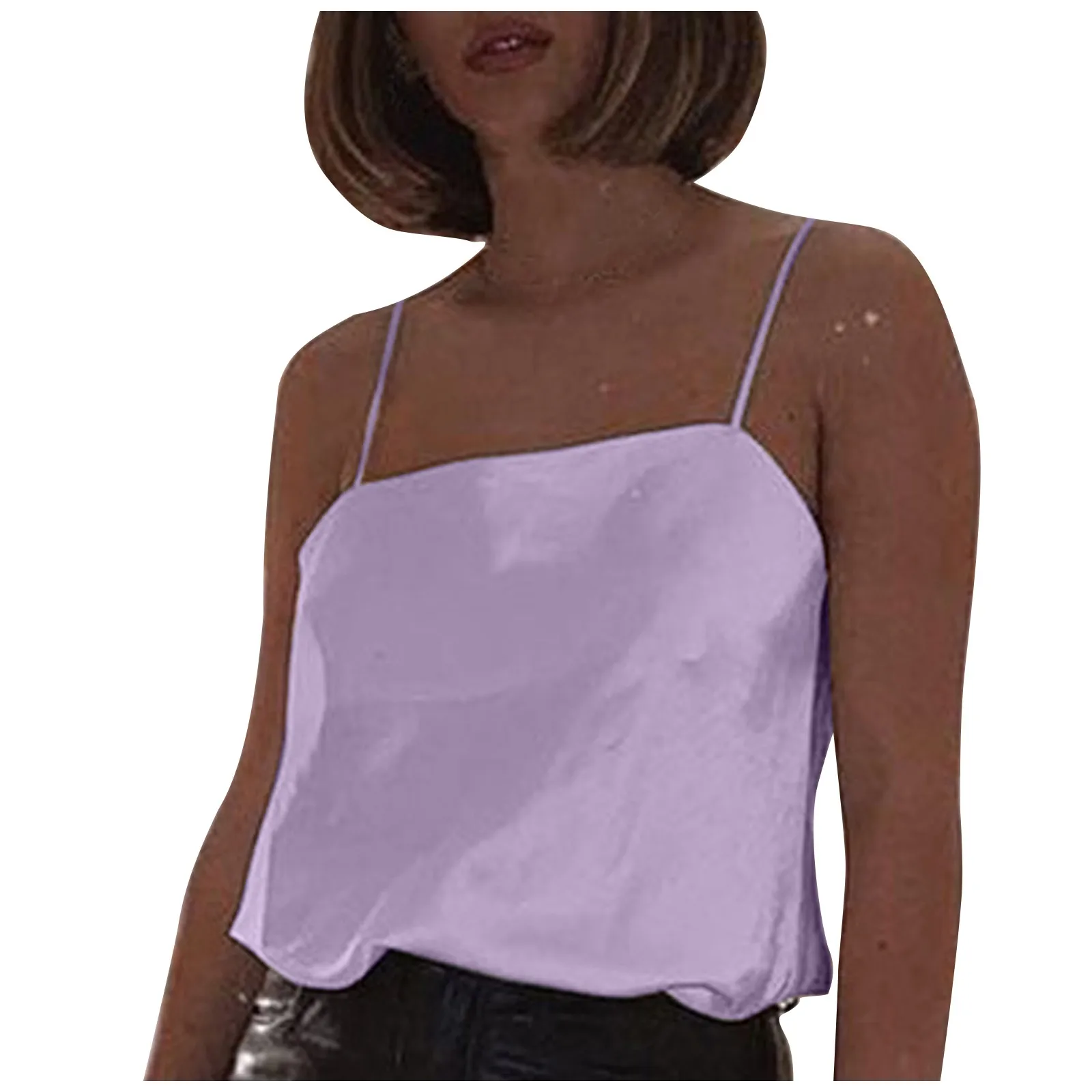 

Women's Casual Solid Color Elastic Shoulder Strap Belly Button Camisole Top Fast Shipping