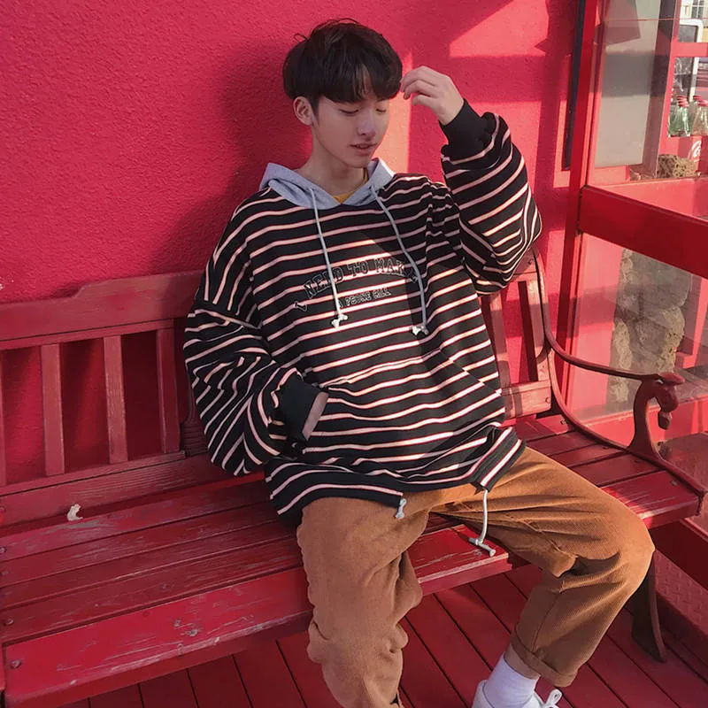 Повседневная Толстовка Мужская толстовка осенне зимние толстовки в полоску с