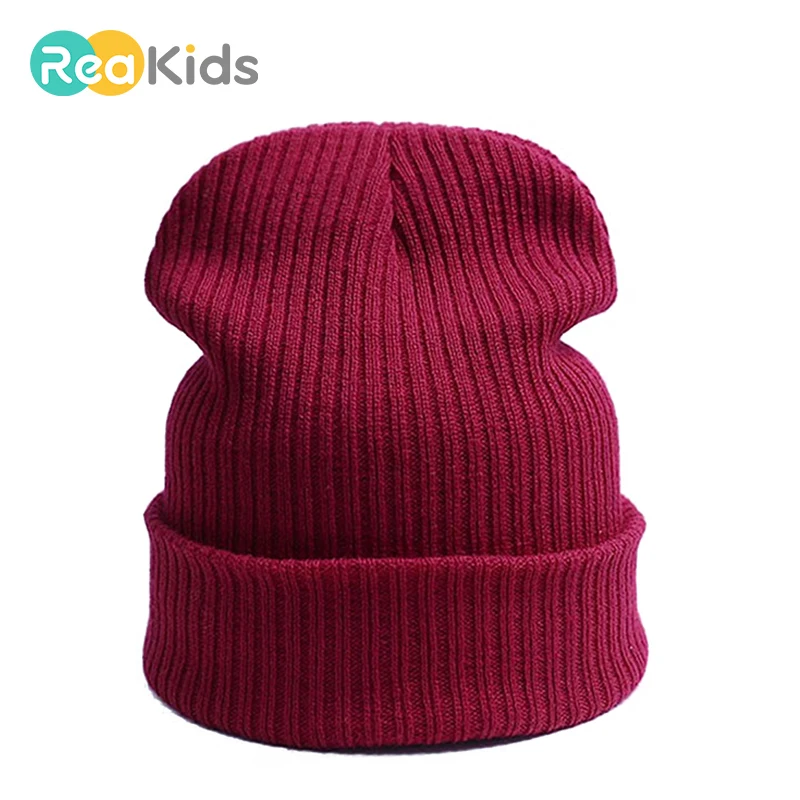 REAKIDS зимние шапочки Skullies, вязаная шапочка для малыша, Детские шапочки для девочек и мальчиков, теплая одноцветная шапка для детей, шапка бини