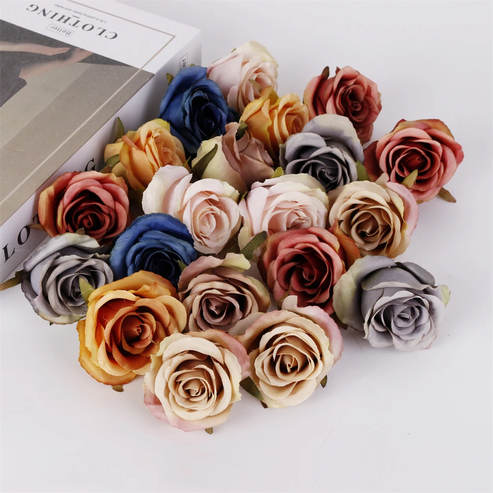 

5PCS Vintage Artificial Flower Head Rose Artificial Flower Wedding Home DIY Decoration Party Wall Scrapbook Wreath Accessories