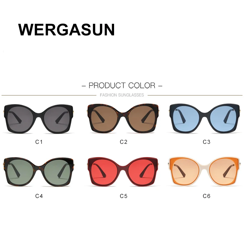

WERGASUN Fashion Women Sunglasses Brand Designer Women Vintage Sun Glasses Lady Sunglass Shades Eyewear Oculos de sol UV400