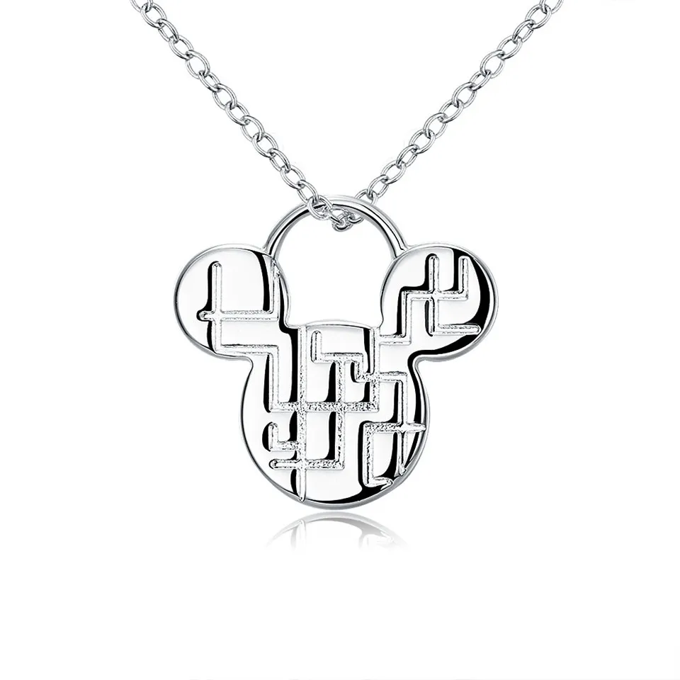 

Fashion New 925 Sterling Silver Cute Mickey Pendant Trendy Classic Jewelry Necklace for Women Girls Gifts
