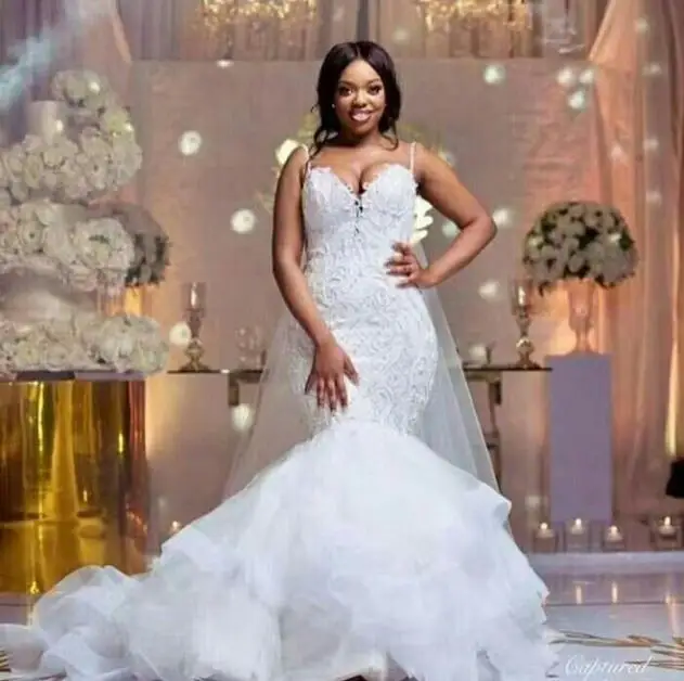 

South African Wedding Dresses Mermaid Spaghetti Straps Tulle Lace Backless Nigeria Vestido De Noiva Bridal Wedding Gown