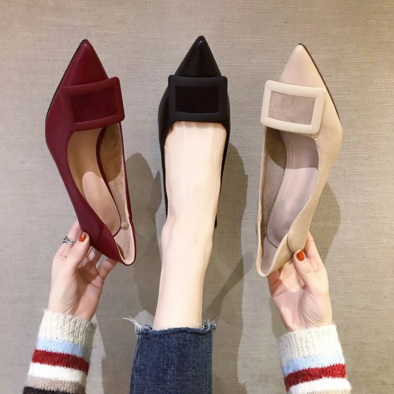 

Female High Heels Lady Off-white Black Red Formal Wear Wedding Banquet Shoes Stiletto Shallow Mouth Pointed Toe Autumn Shoes