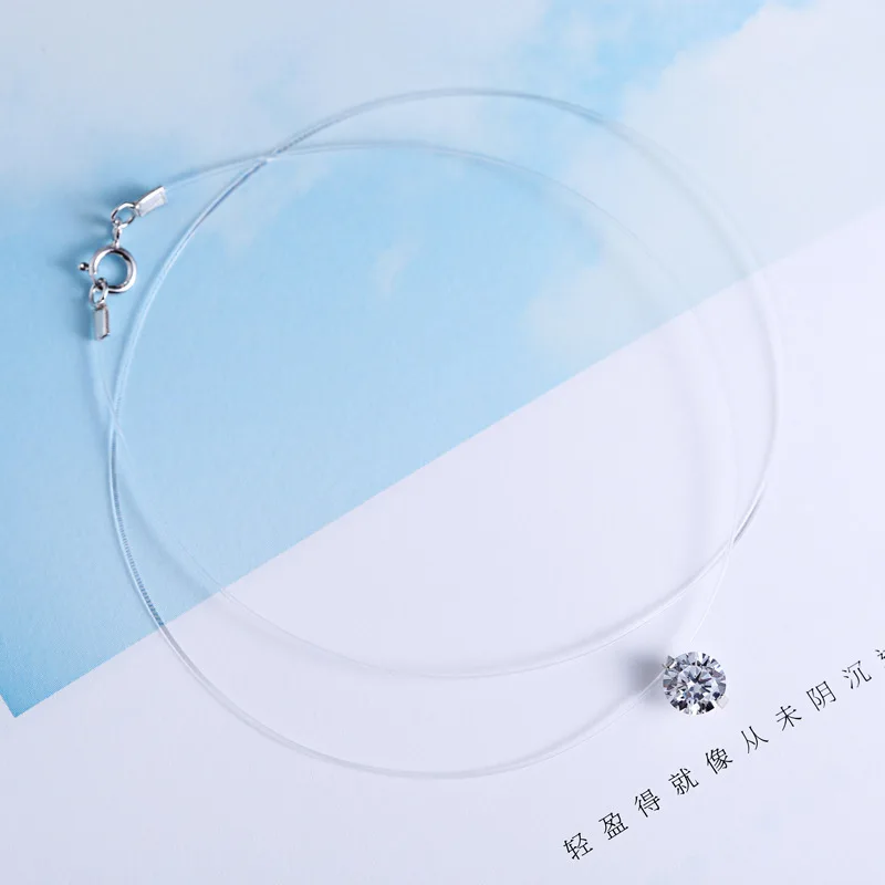 Новинка 925 Серебряное прозрачное ожерелье лески прозрачный циркон кулон