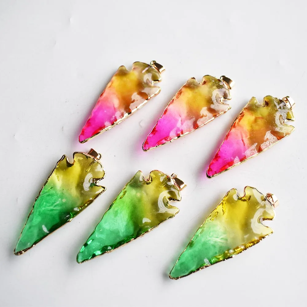 

Good Quality Natural colorfullcrystal Arrowhead Pendant Electroplated Gold Color Raw Stone for jewelry making 6pcs/lot Wholesale