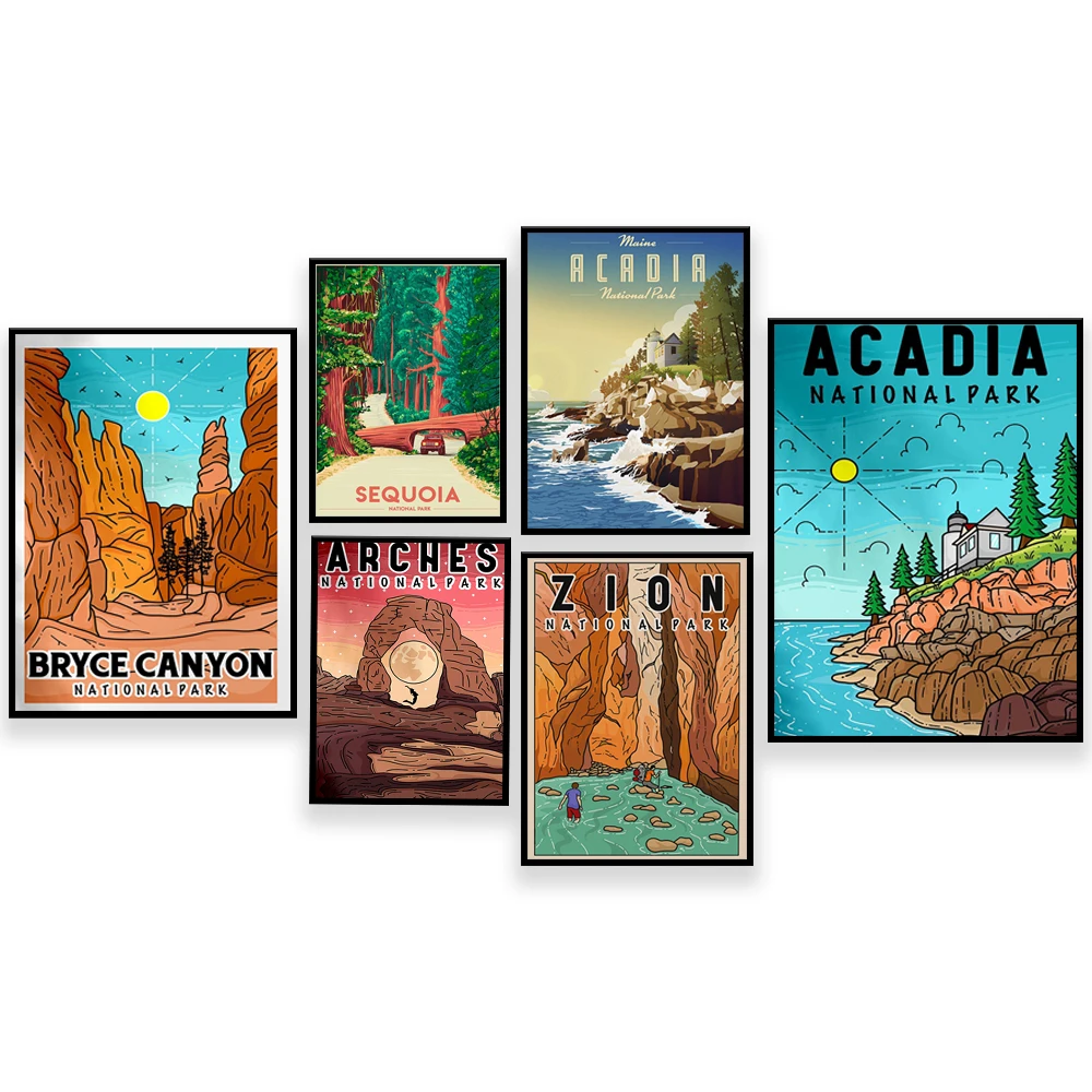 Винтажные постеры для путешествий Перу Machu Picchu арки озеро Tahoe Zion Каньон Bryce Sequoia