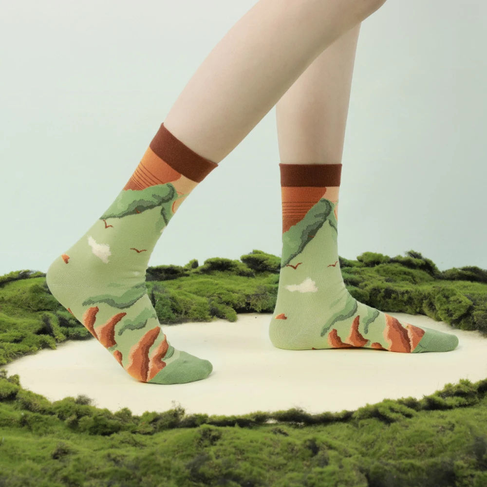 

2021 Women Cute Cartoon Socks Natural Scenery Printed Cotton Female Socks Novelty Creative Casual Harajuku Fashion Socks
