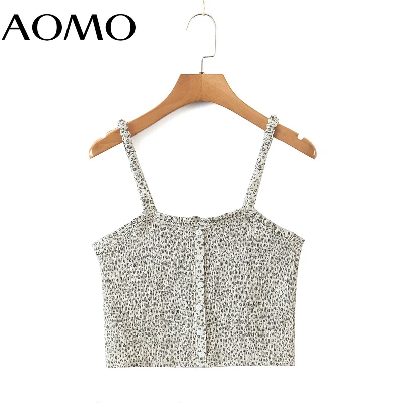 

Женская Цветочная кофта AOMO, укороченный топ на тонких бретельках, без рукавов, с открытой спиной, короткие блузки, рубашки, женские топы 8H36A
