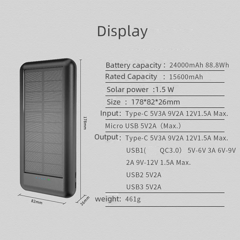 Внешний аккумулятор Qi Power Bank водонепроницаемый внешний на солнечной батарее 4