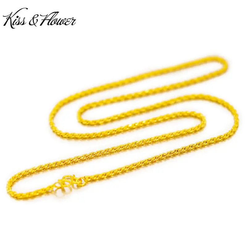

KISS&FLOWER NK26 Fine Jewelry Wholesale Fashion Woman Girl Birthday Wedding Gift Vintage 24KT Gold Thin Twist Chain Necklaces
