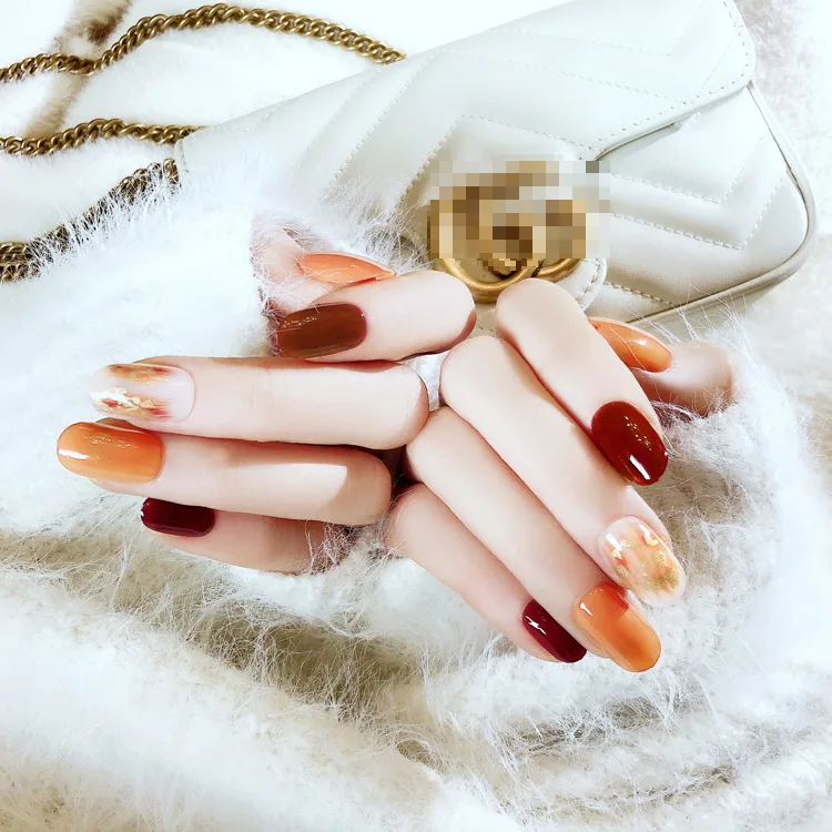 Визуализация блеска 24 листа/набор поддельные накладные ногти цветные