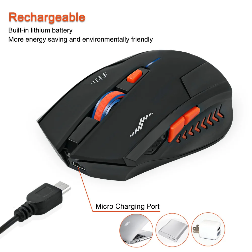 

2400DPI Gaming Mice Wireless Mouse Rechargeable Slient Buttons Computer Mouse Built-in Lithium Battery 2.4G Optical Engine Mouse