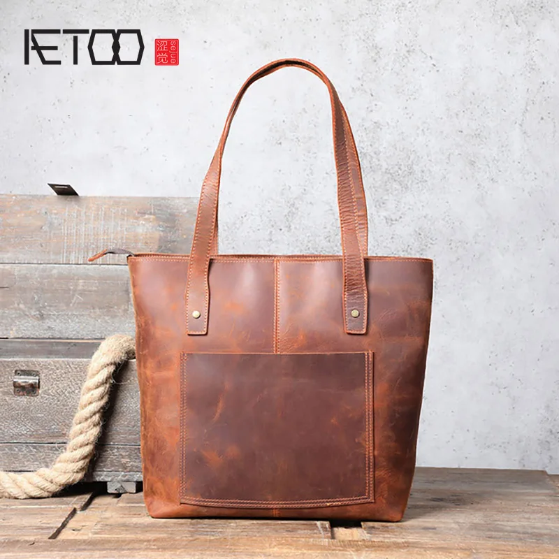 

AETOO Crazy horse leather retro handbag, first layer leather casual men's bag, leather men's shoulder bag