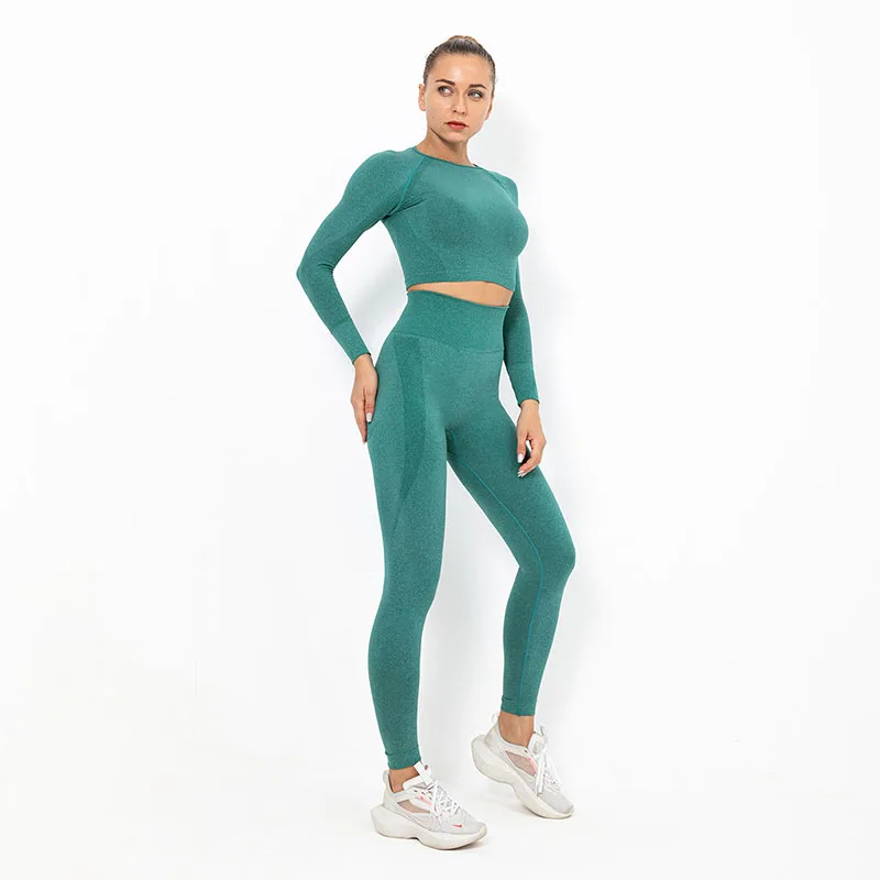 

Yoga 2PCS Sets Fitness Breathable Long Sleeve High Waist Push Up Leggings Sports Joggings Workout Quick Dry Slim Gym Tracksuit