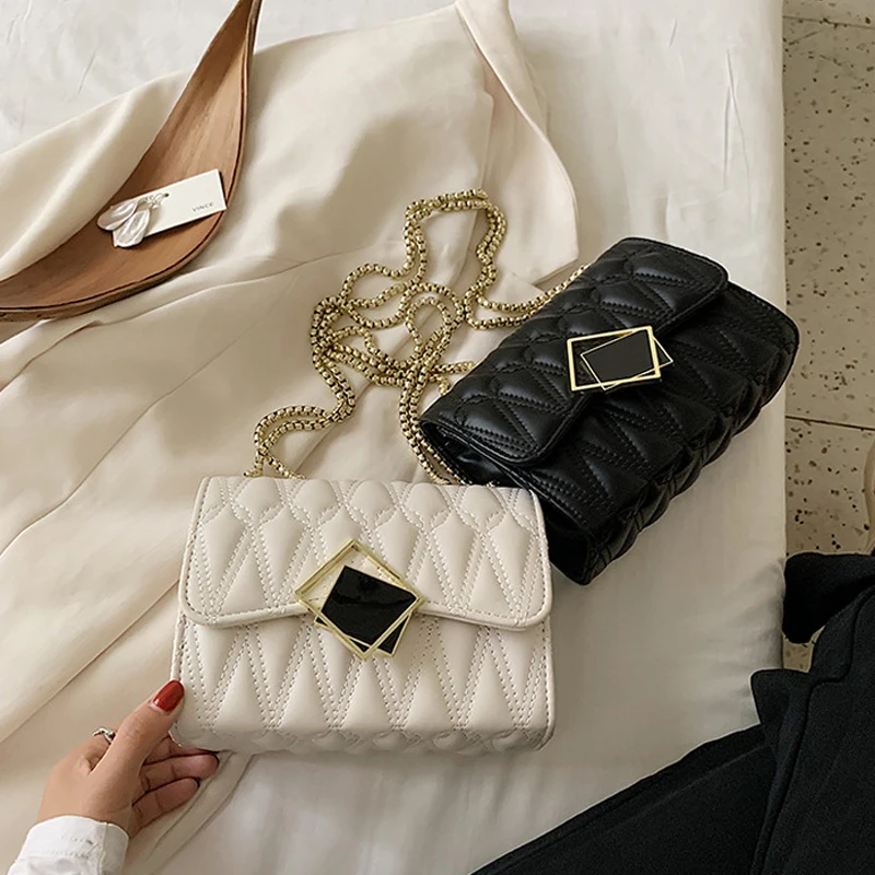 

CASMOR Flag Bag Women 2020 New Fashion Influencer Crossbody Bags PU Lingge Chain Solid Color Square Shoulder Bags