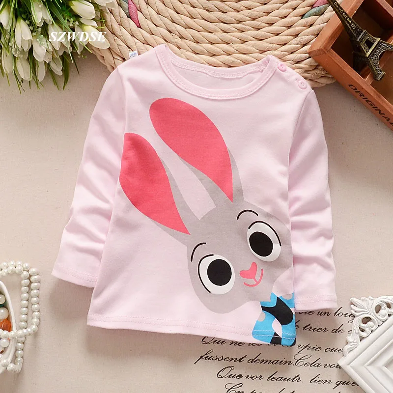 Детская осенне зимняя футболка с длинными рукавами рисунком кролика детская