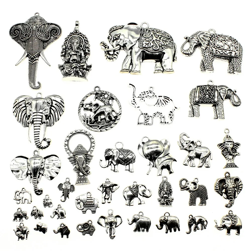 

WYSIWYG 40g Antique Silver Color Zinc Alloy Random Mix Styles Elephant Charms DIY Handmade Craft For Jewelry Making