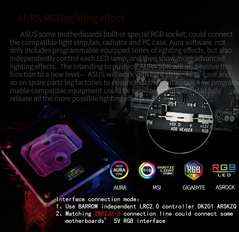 Barrowch Процессор воды блок использовать для INTEL LGA1150 1151 1155 1156 2011X99/RGB светильник Совместимость 5V GND 3PIN системной платы