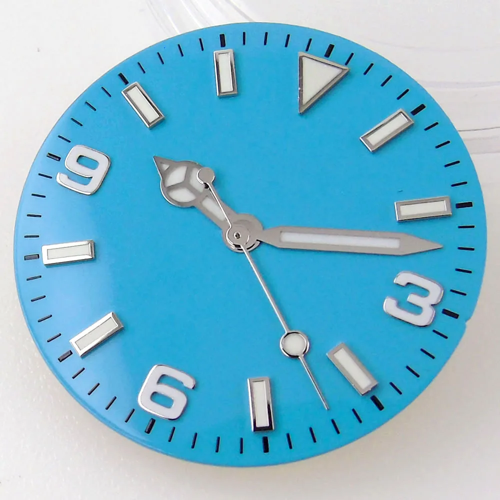 29 мм Bliger часы циферблат лицо руки зеленые светящиеся отметки для NH35 NH36 MIYOTA 8215 821A ETA