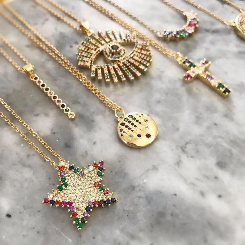 Женское Ожерелье из фианита FLOLA ожерелье в виде турецкого глаза Evil с радужным