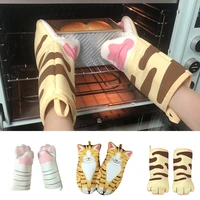 cute durable heat resistant pot holder gloves cat paw oven mitts oven gloves for grilling baking bbq microwave