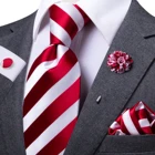 Hi-Tie мужской галстук с зажимом Красные Полосатые галстук для мужчин Подарочная коробка для мужчин роскошный Шелковый комплект искусственной кожи галстук для официального свадебного платья