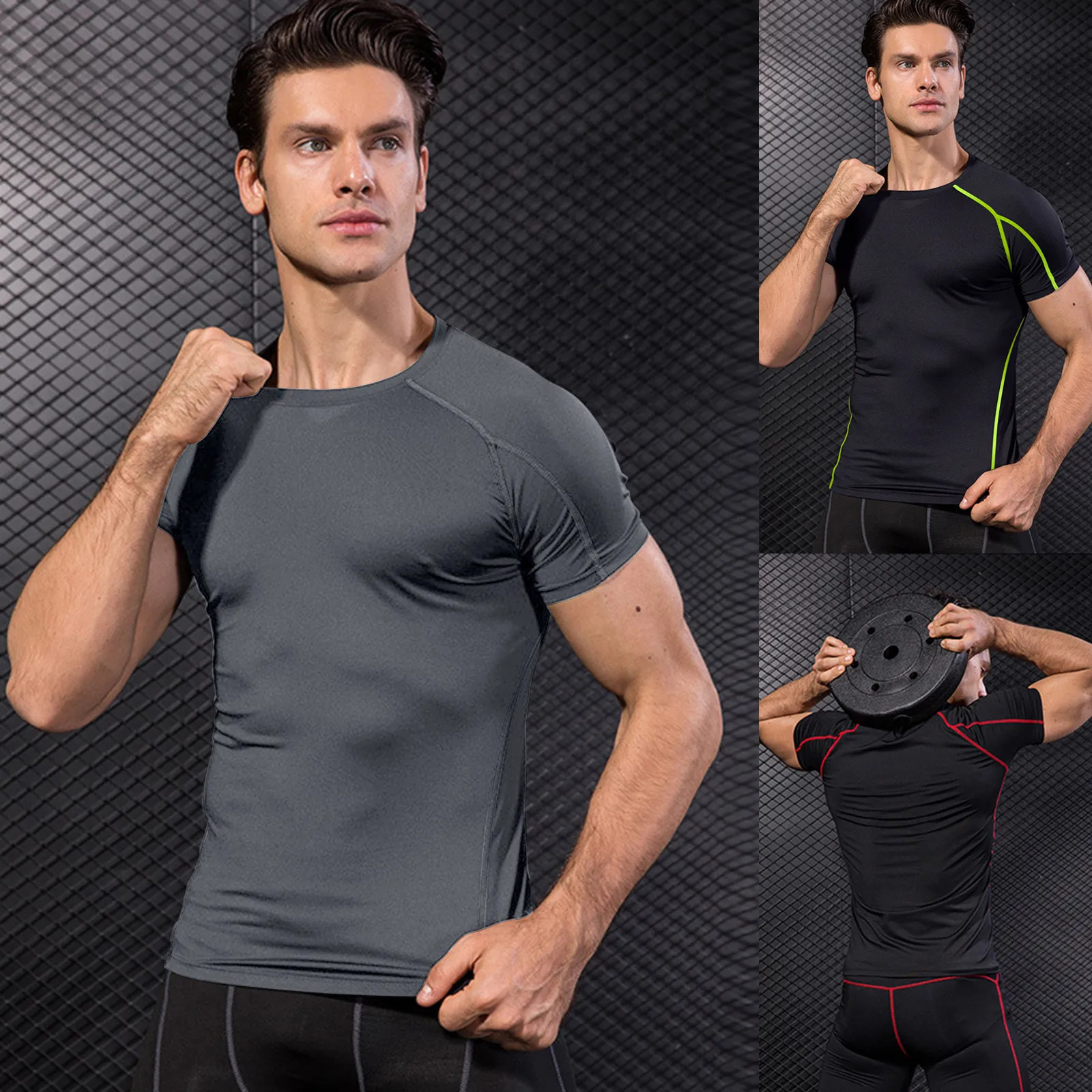 

Summer Top Men's Clothing Solid Color O-neck Short-Sleeved Tight-Fitting Fitness Sports Running Training Oversized T-Shirt