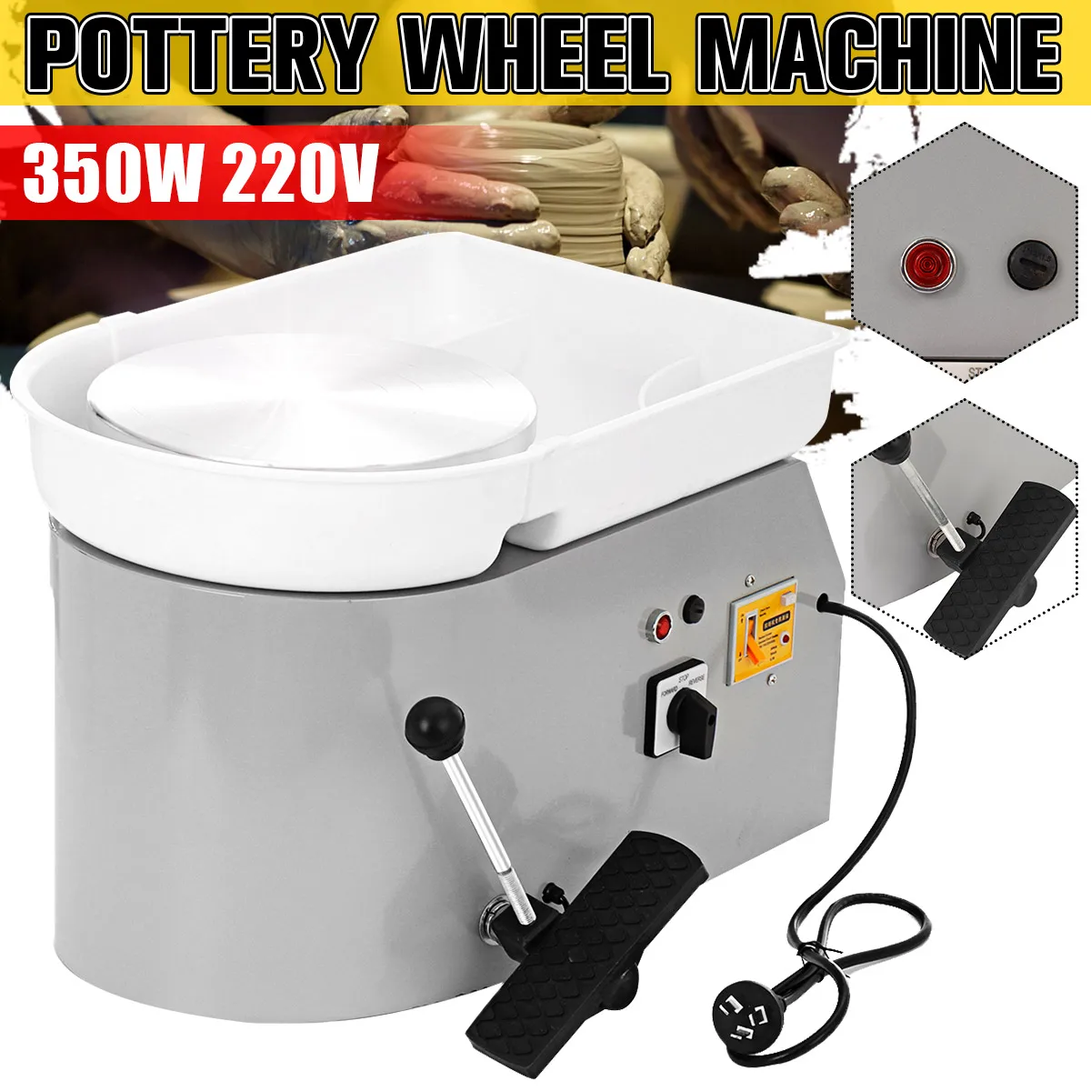 

350W 25cm Brushless Electric Pottery Wheel Machine Ceramic Shaping Tool Pottery Art Machine With Pedal For Student Amateur 220V