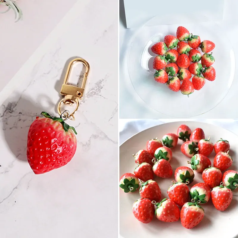 

10Pcs/pack Strawberry Fruit Resin Charms DIY Findings Keychain Bracelets Necklace Pendant Jewelry Accessories