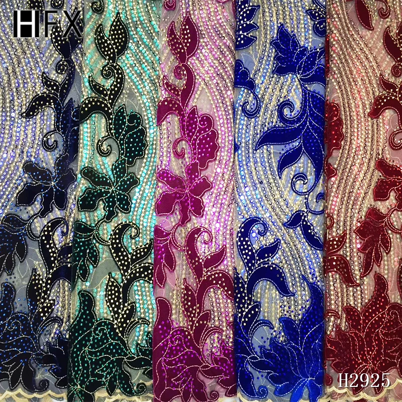 HFX Африканский блестками кружево Дубай Стиль Тюлевая ткань brode strass французский