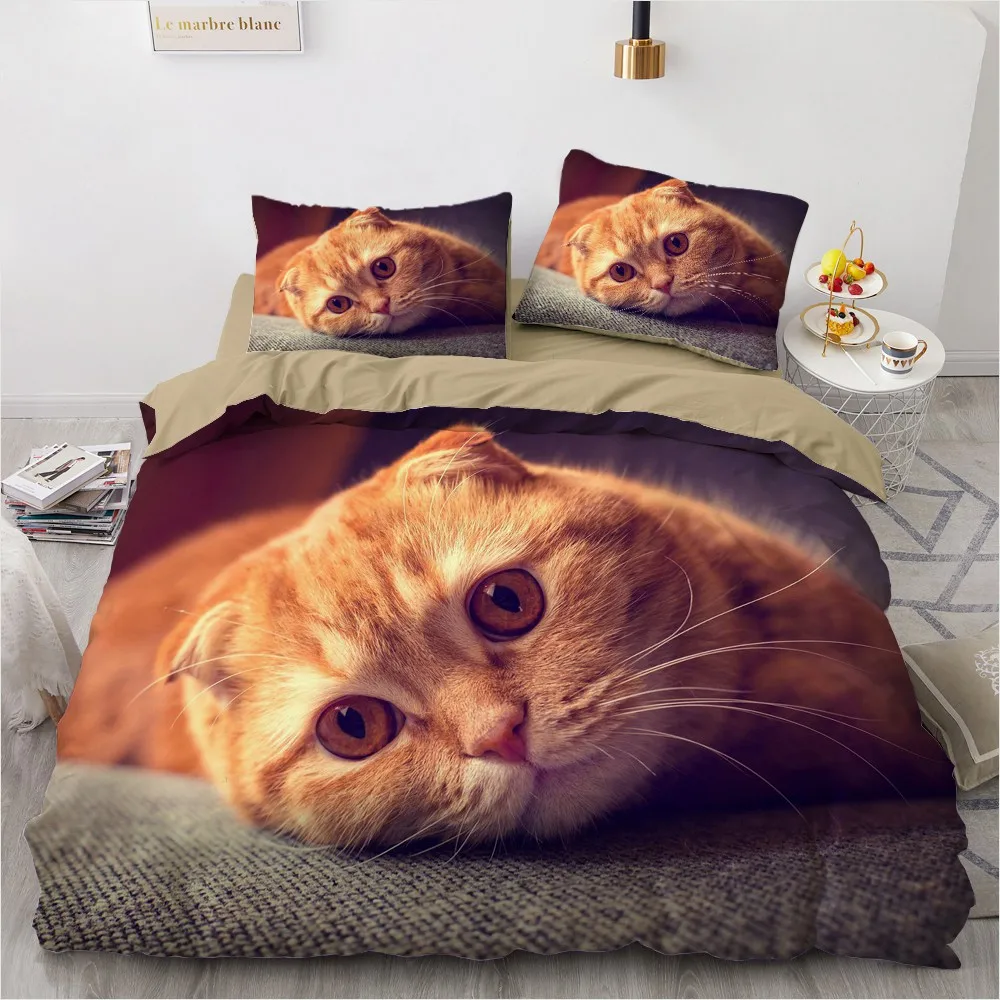 

Pet Cat Bedding Set 3D Custom Design Animal Duvet Cover Sets White Bed Pillow Slips King Queen Super King Twin Full Size