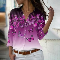 fashion women blouses 2022 butterfly print tops female spring summer casual shirts long sleeve ladies buttons slim blouses