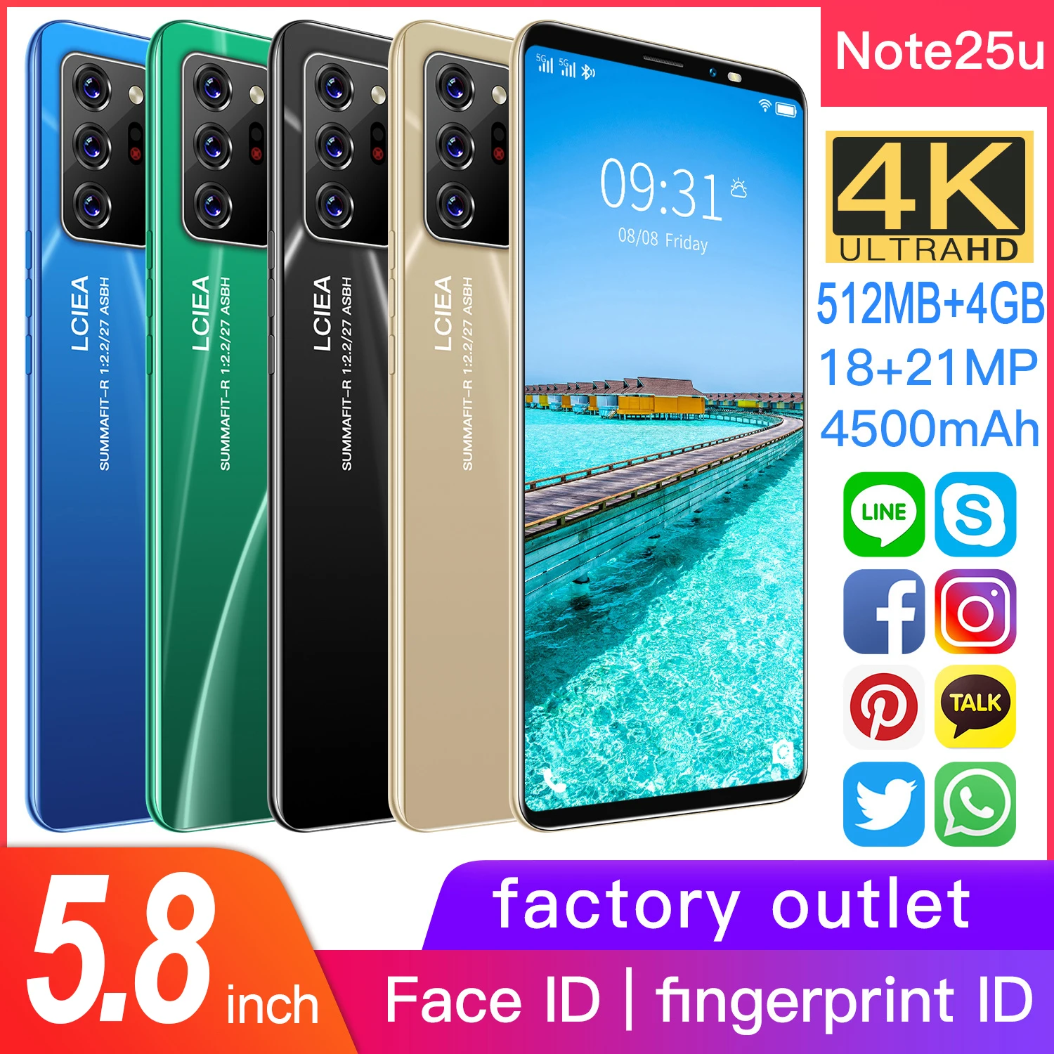 

New Cellphone Note25U 5.8 Inch 512MB RAM 4GB ROM 4500mAh Dual SIM Cards Smartphone Mobilephone Celulares Andorid Mobiles