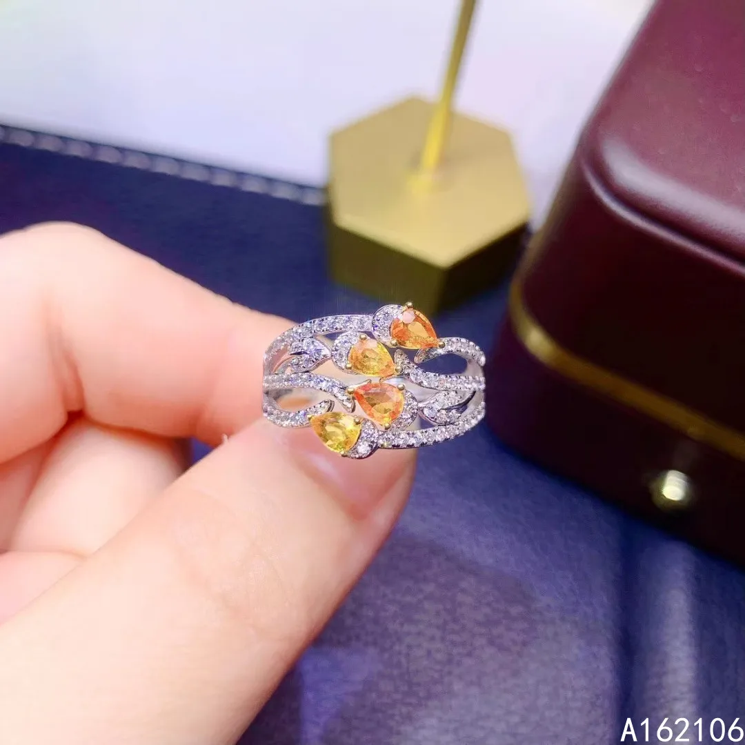 

925 Pure Silver Chinese Style Natural Color Sapphire Women's Luxury Classic Water Drop Adjustable Gem Ring Fine Jewelry Support