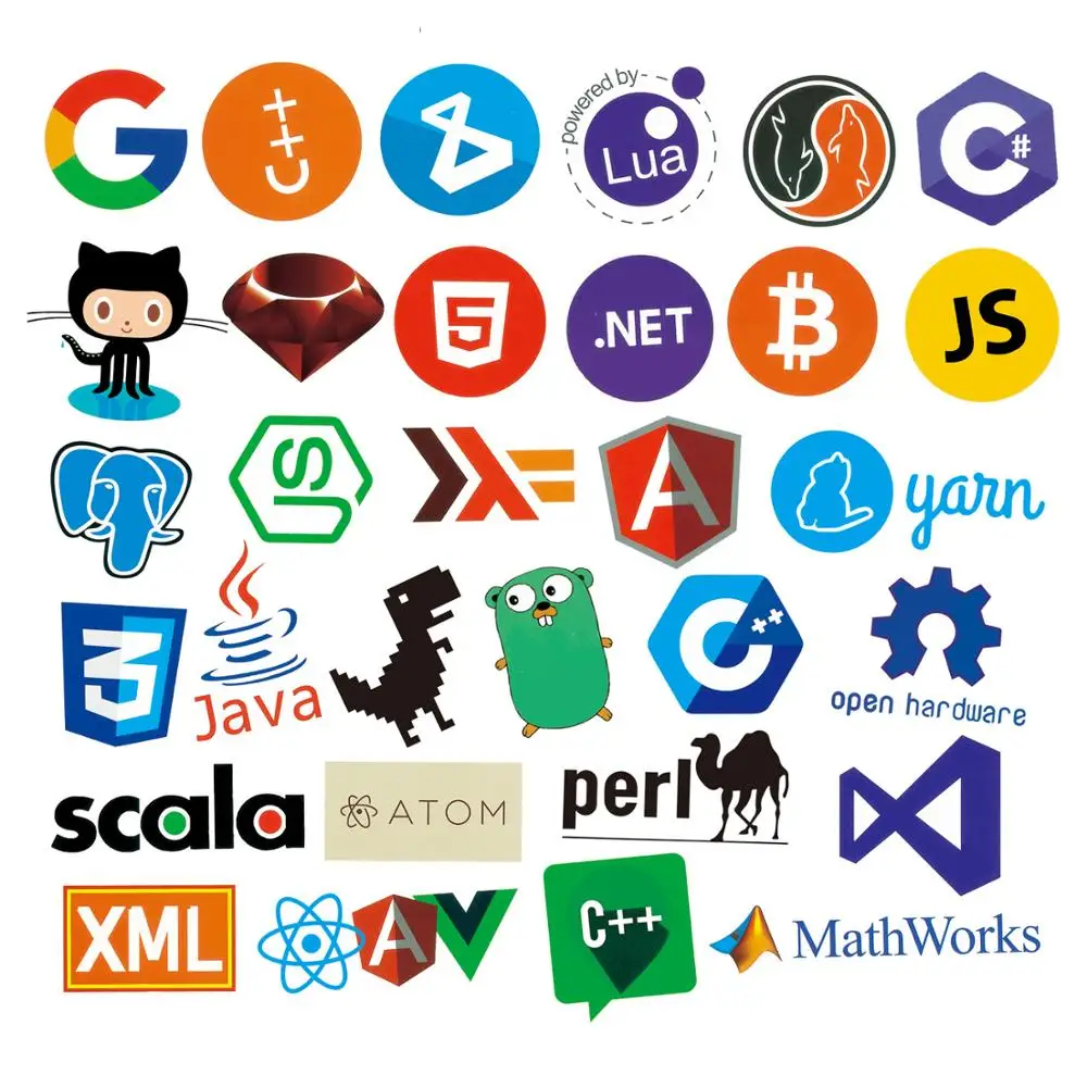Программируемые наклейки 50 шт. Java JS Php Docker Bitcoin Html облачный язык логотип