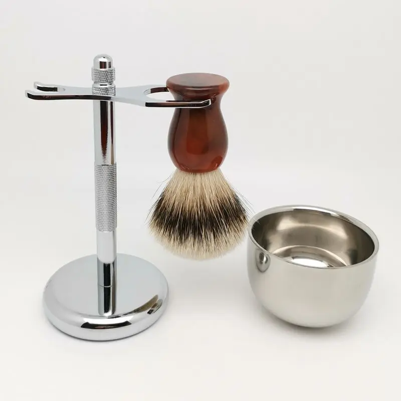 TEYO Shaving Brush Set Include Shaving Bowl Stand Super Silvertip Badger Hair Brush Perfect For Man Wet Shave Cream Safety Razor