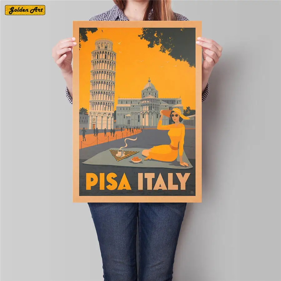 Постер для путешествий в итальянском городе античная летняя пейзажная живопись