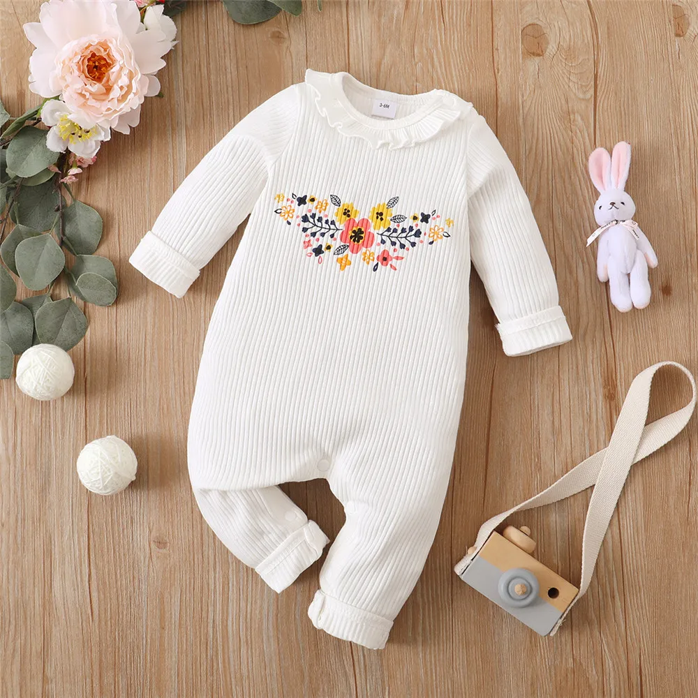 

Newborn White Baby Girls Rompers Lace Floral Baby Girl Winter Clothes Knitted Cotton Jumpsuit For Kids Toddler Girl Bodysuit