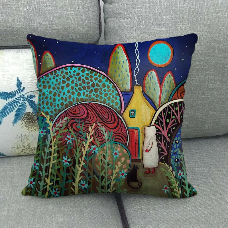 

Country Town Painting Color Cushion Cover Oil Painting Series Pillowcase Living Room Sofa Bedroom Bay Window Decor Accessories
