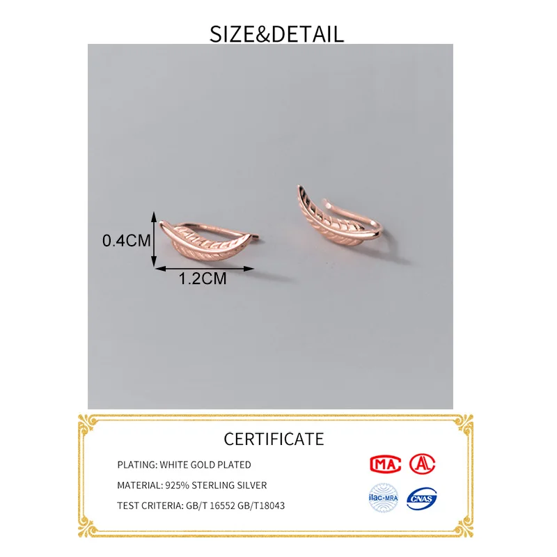 

Real 925 Sterling Silver Feather Stud Earrings For Fashion Women Party Fine Jewelry Hiphop Minimalist Accessories