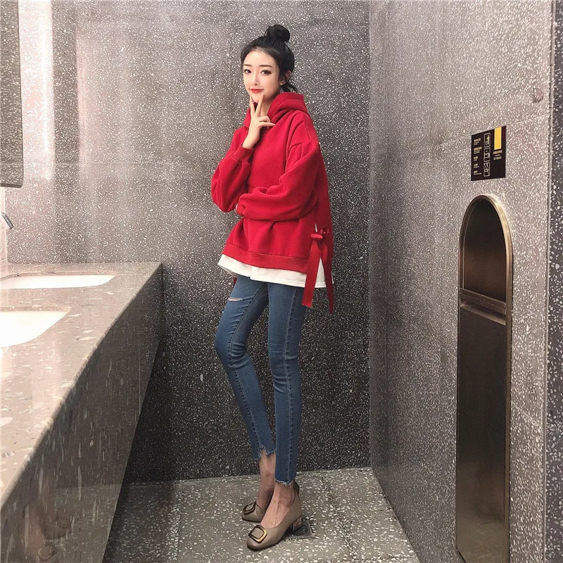 Hoodies Women Hooded Solid High Quality Warm Korean Style Loose Drawstring Harajuku Womens Casual Students Thicker Velvet Girls