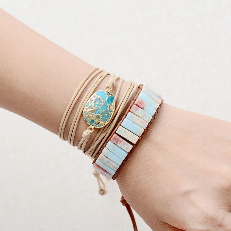 Adjustable Bohemia Ethnic Bracelet For Women Natural Stone Leather Wrap Beads Men Jewelry Dropshipping | Украшения и аксессуары